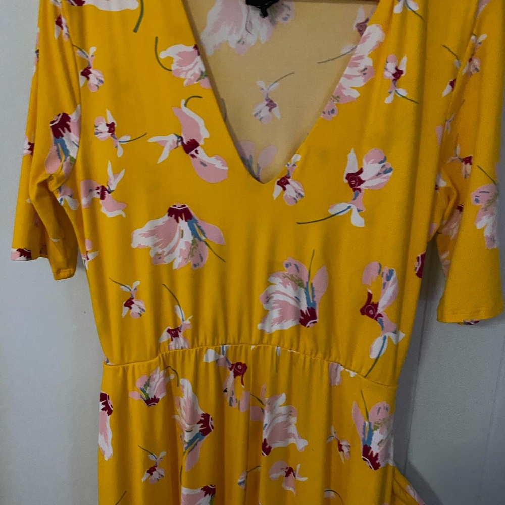 Fashion Nova Yellow Floral Dress Extra Long Maxi